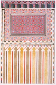 开罗：El Bordeyny清真寺的装饰：Mihrab，19世纪（chromolitho）马赛克的几何图案 作者 埃米尔·普里斯·达文